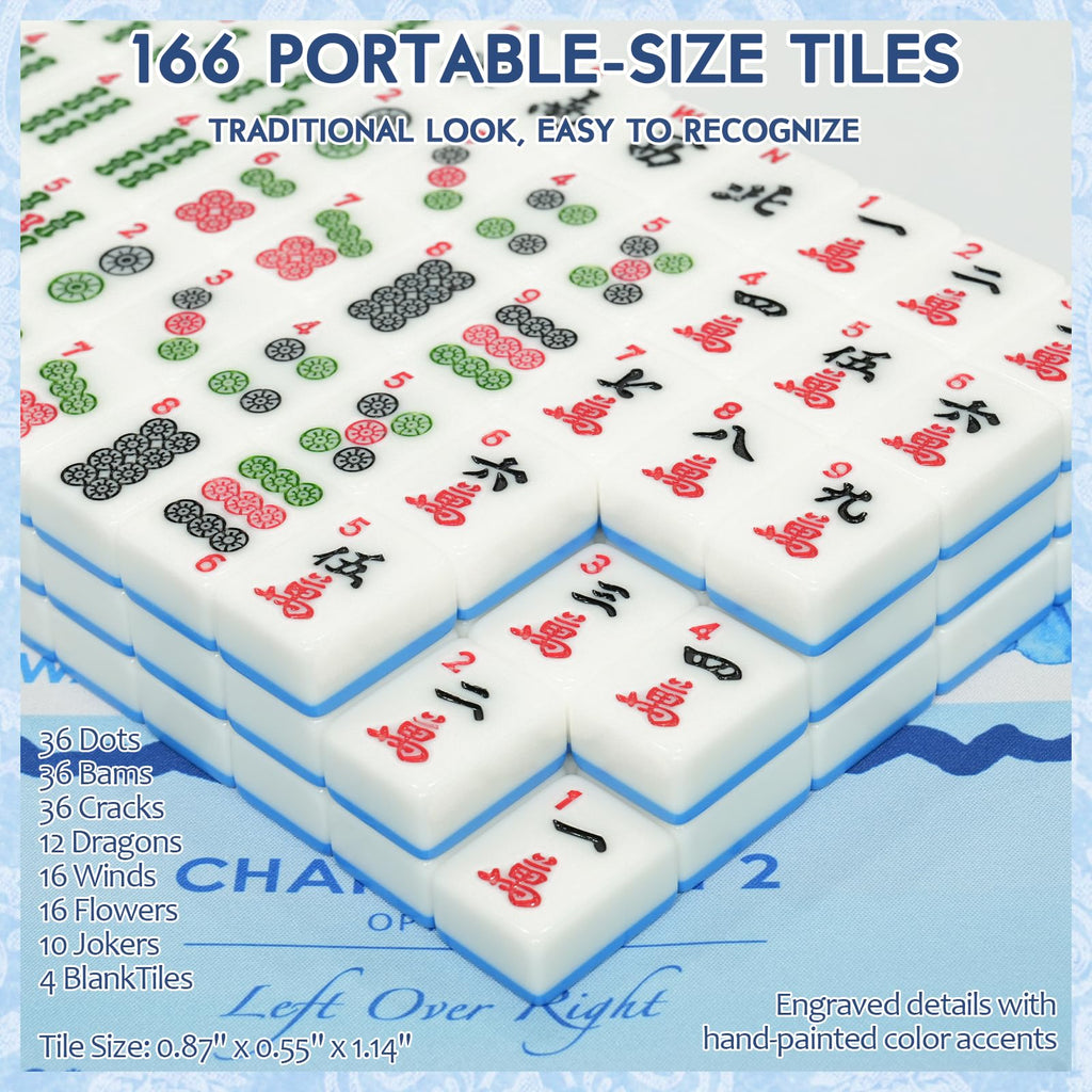 American Mahjong Set with 166 Tiles, Mat, 4 Racks, Dice, Chips, Bags & Instruction S372632