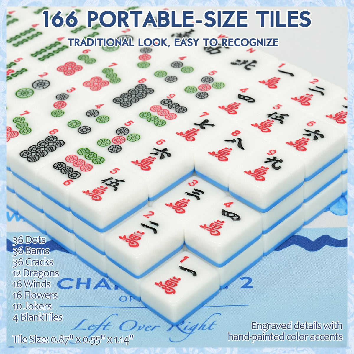 American Mahjong Set with 166 Tiles, Mat, 4 Racks, Dice, Chips, Bags & Instruction S372632
