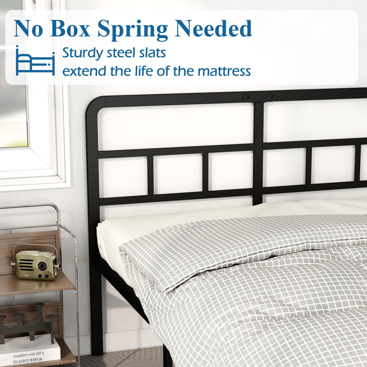 18 Inch Metal Queen Bed Frame with Headboard O3030