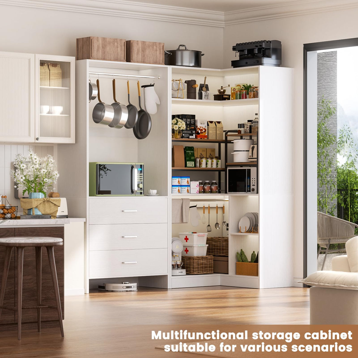 White L-Shaped Closet System with 3 Drawers S46487
