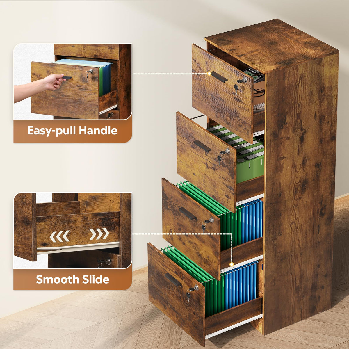 4 Drawer Wood File Cabinet H72031