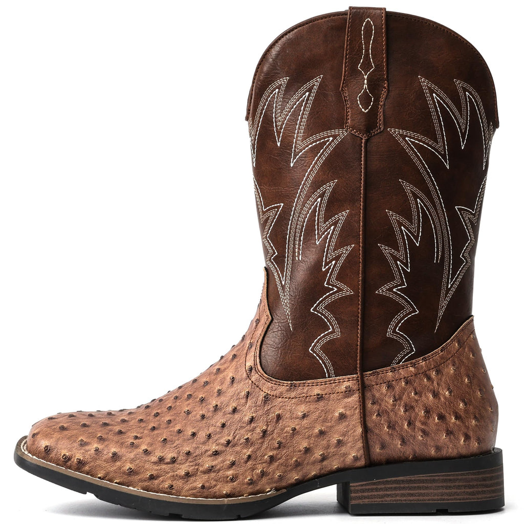 Cowboy Boots for Men Western Ostrich Embroidered Pull On Boots K81228