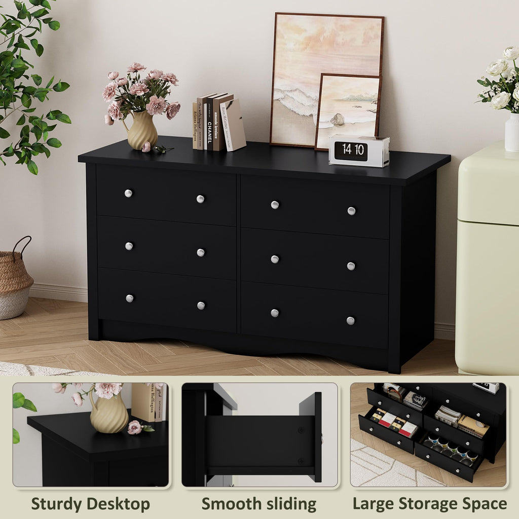 Black 6 Drawer Wood Dresser O6229