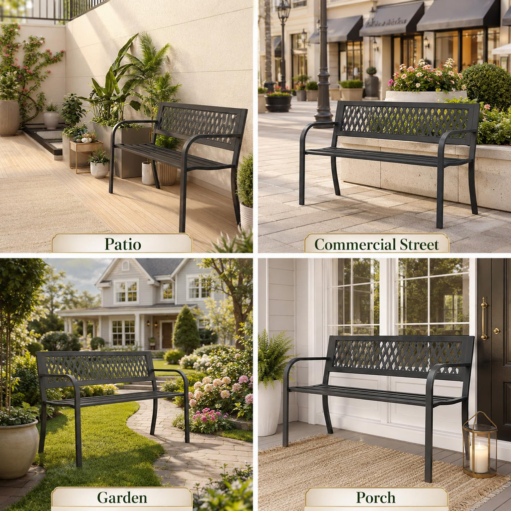 47" Black Outdoor Bench with Backrest X7730