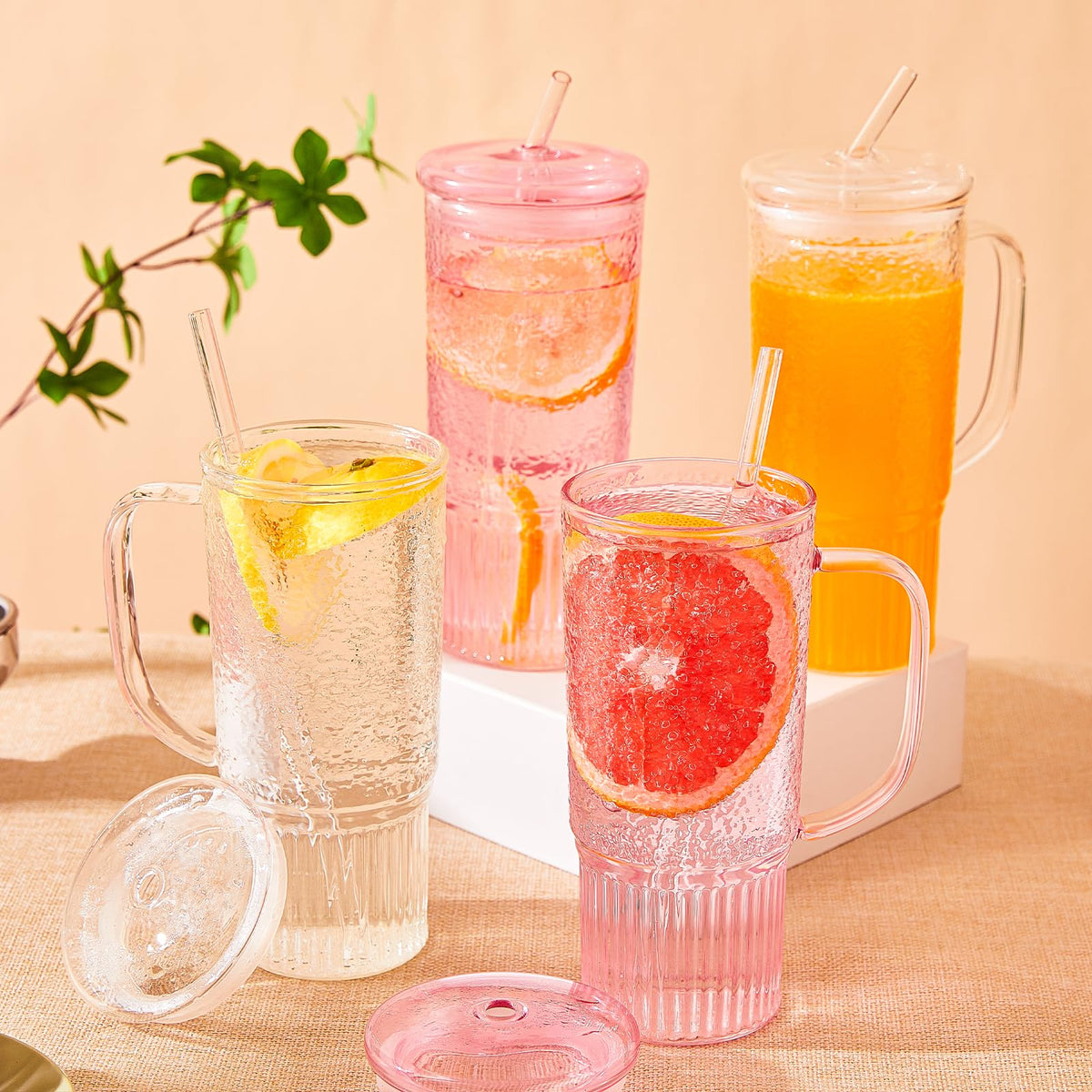 24oz Clear Glass Tumbler with Handle, 2 Pack M65542