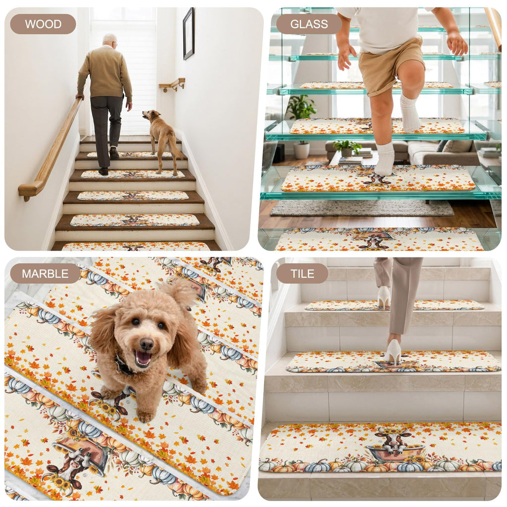 Fall Pumpkin Maple Leaves Non Slip Carpet Stair Treads 4 Pack 8"x30" M4071