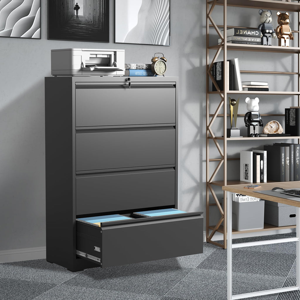 Black 4 Drawer Metal Lateral File Cabinet with Lock G13504