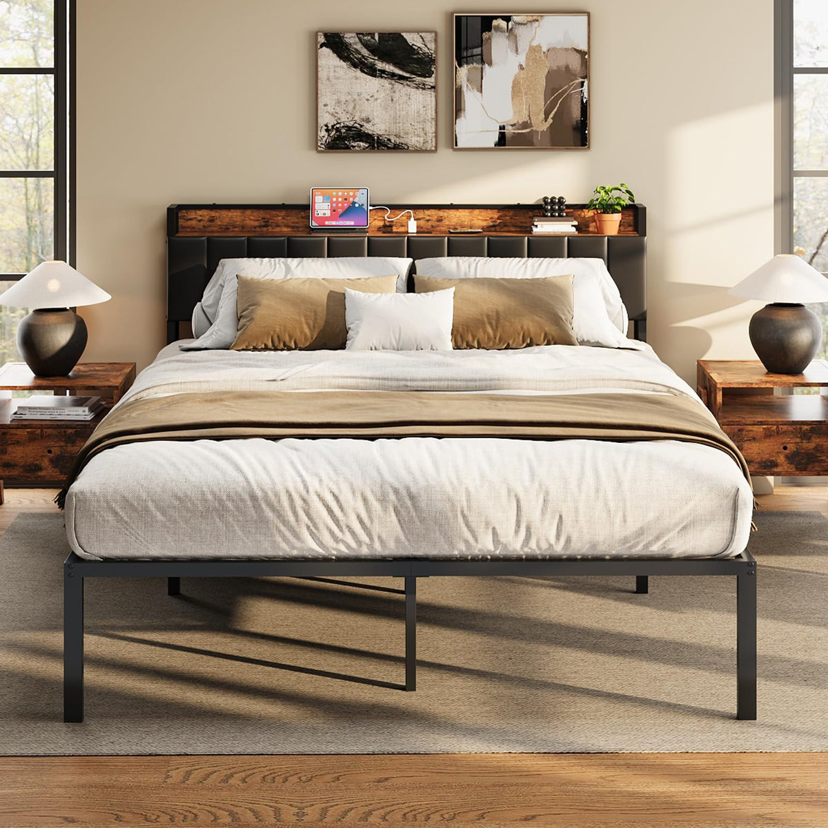 Queen Bed Frame with Upholstered Headboard B1170