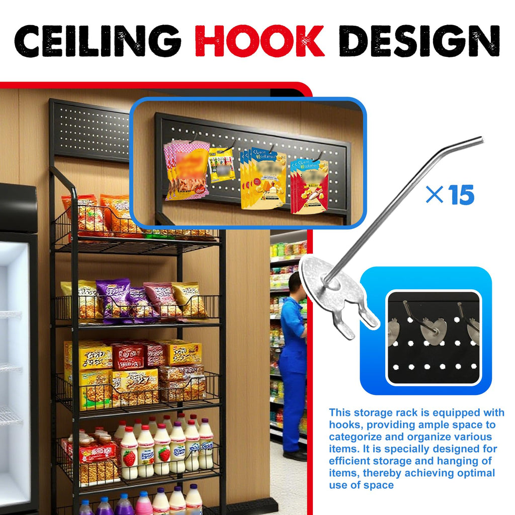 5 Tier Metal Candy Display Rack with Wheels & 15 Hooks J52286