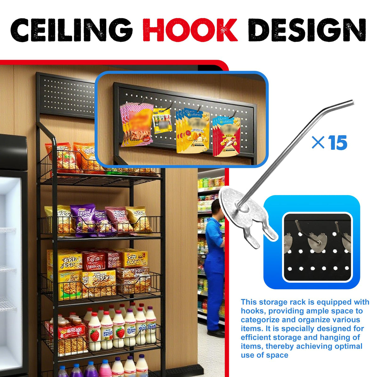 5 Tier Metal Candy Display Rack with Wheels & 15 Hooks J52286