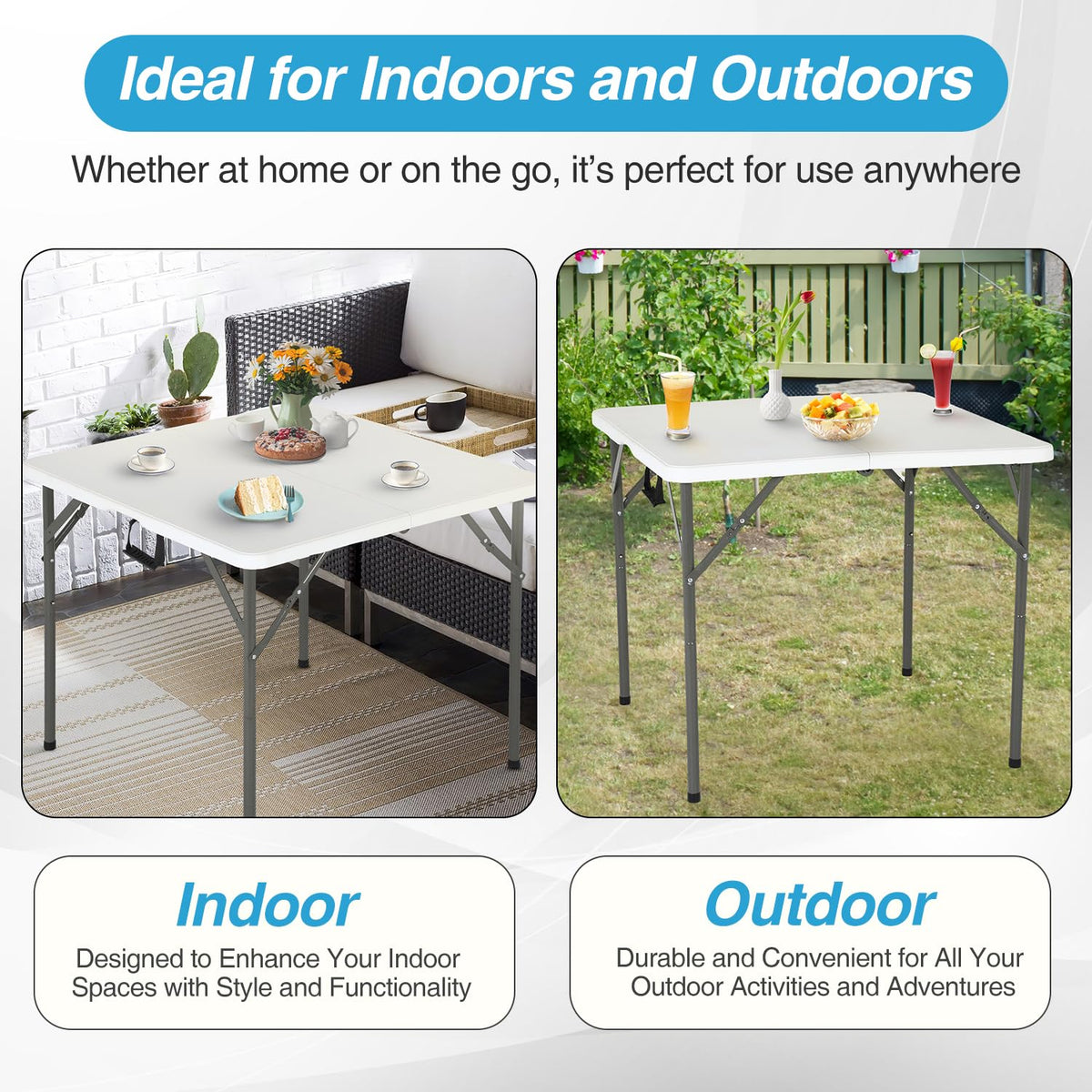 34" White Portable Plastic Folding Table O676257