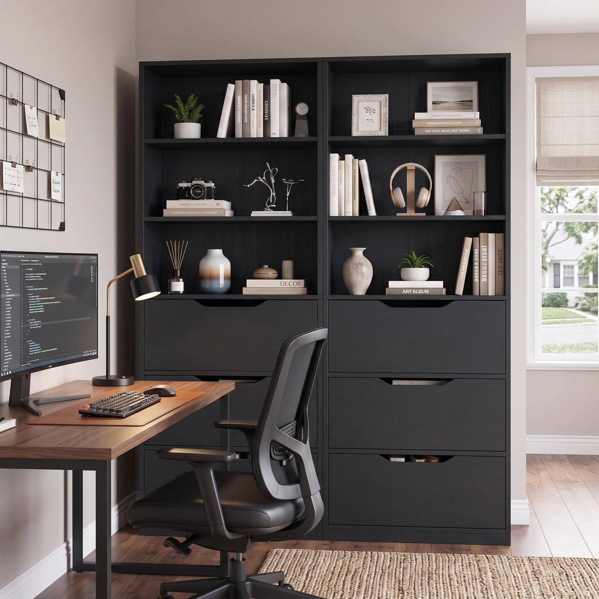 71” Tall Wood Bookshelf with 3 Drawers V9057
