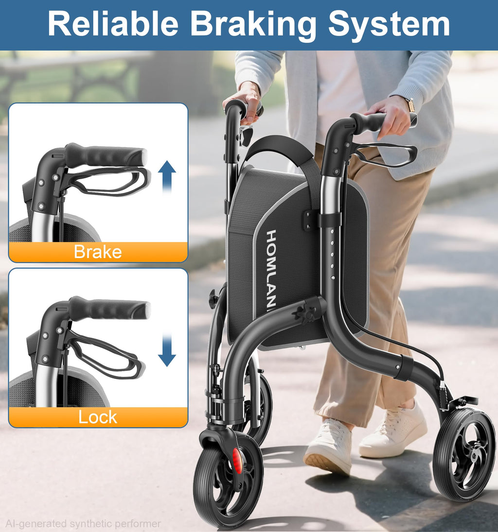 Foldable 3 Wheel Walkers Lightweight Aluminum Frame H61727