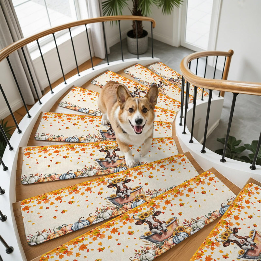 Fall Pumpkin Maple Leaves Non Slip Carpet Stair Treads 4 Pack 8"x30" M4071