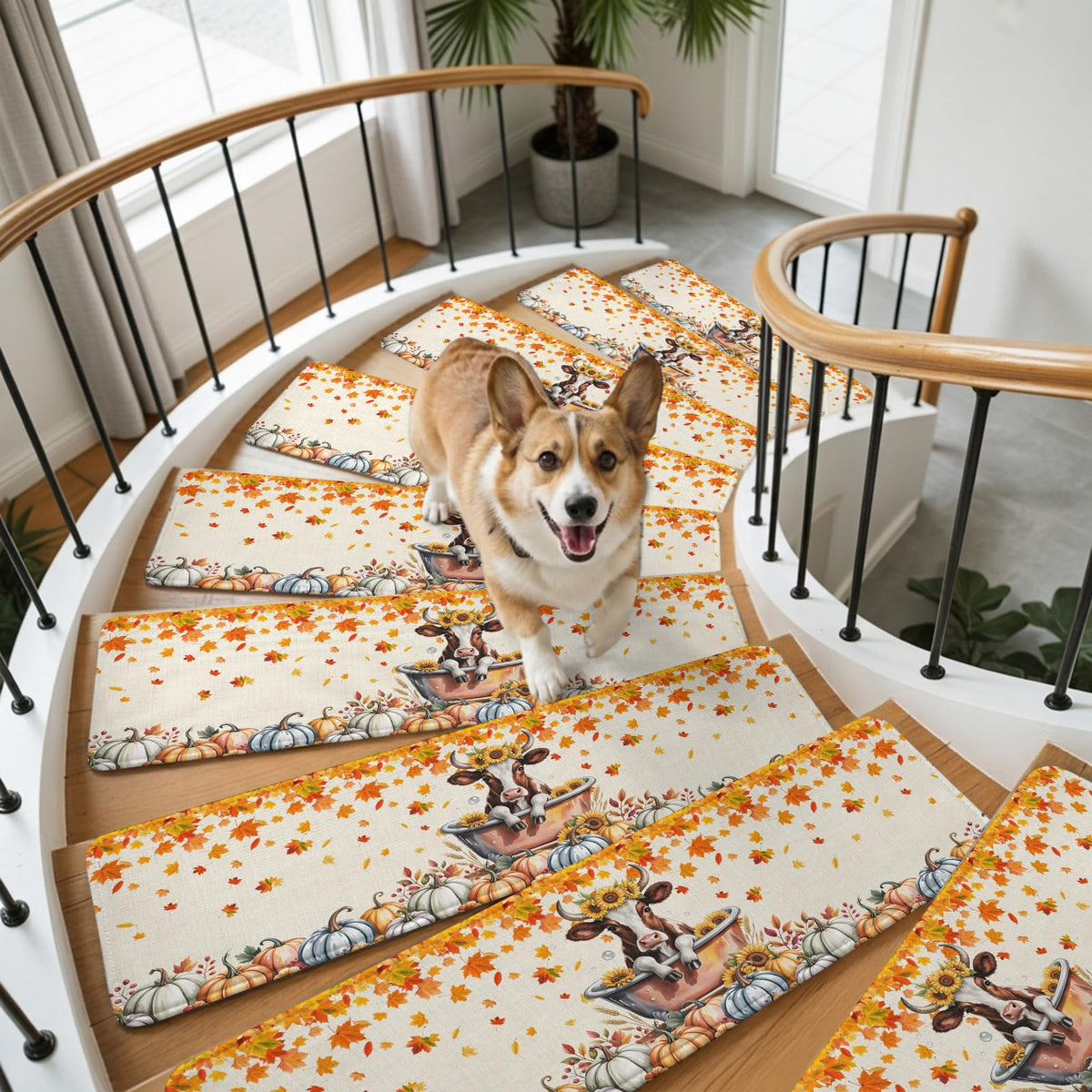 Fall Pumpkin Maple Leaves Non Slip Carpet Stair Treads 4 Pack 8"x30" M4071