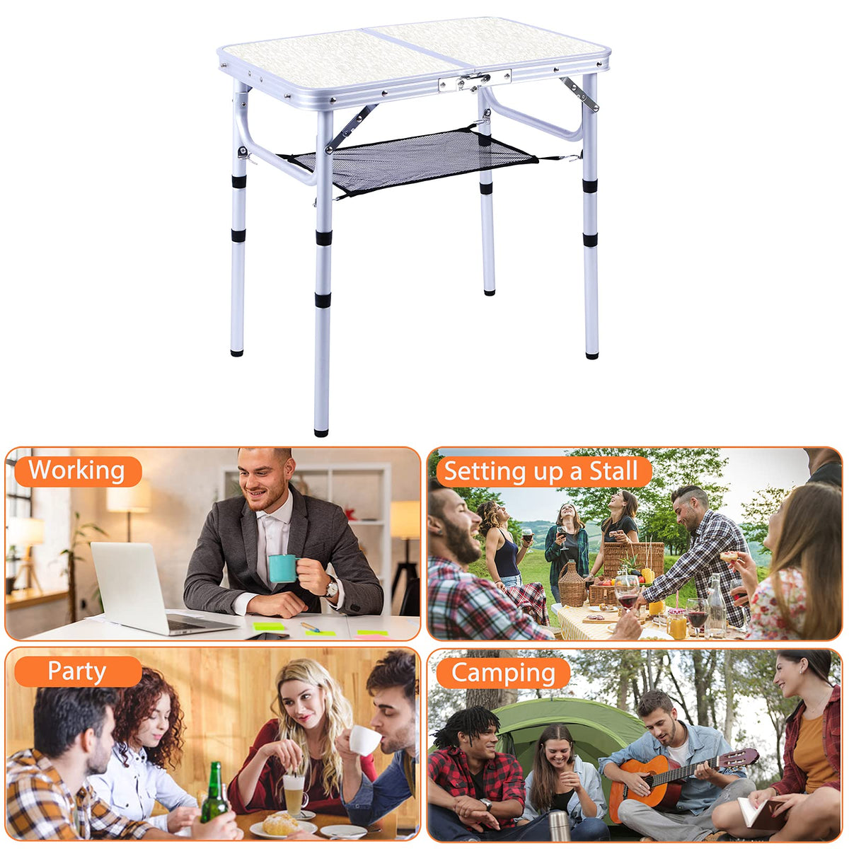 Small Portable Folding Camping Table, 3 Adjustable Height Lightweight Aluminum N42952