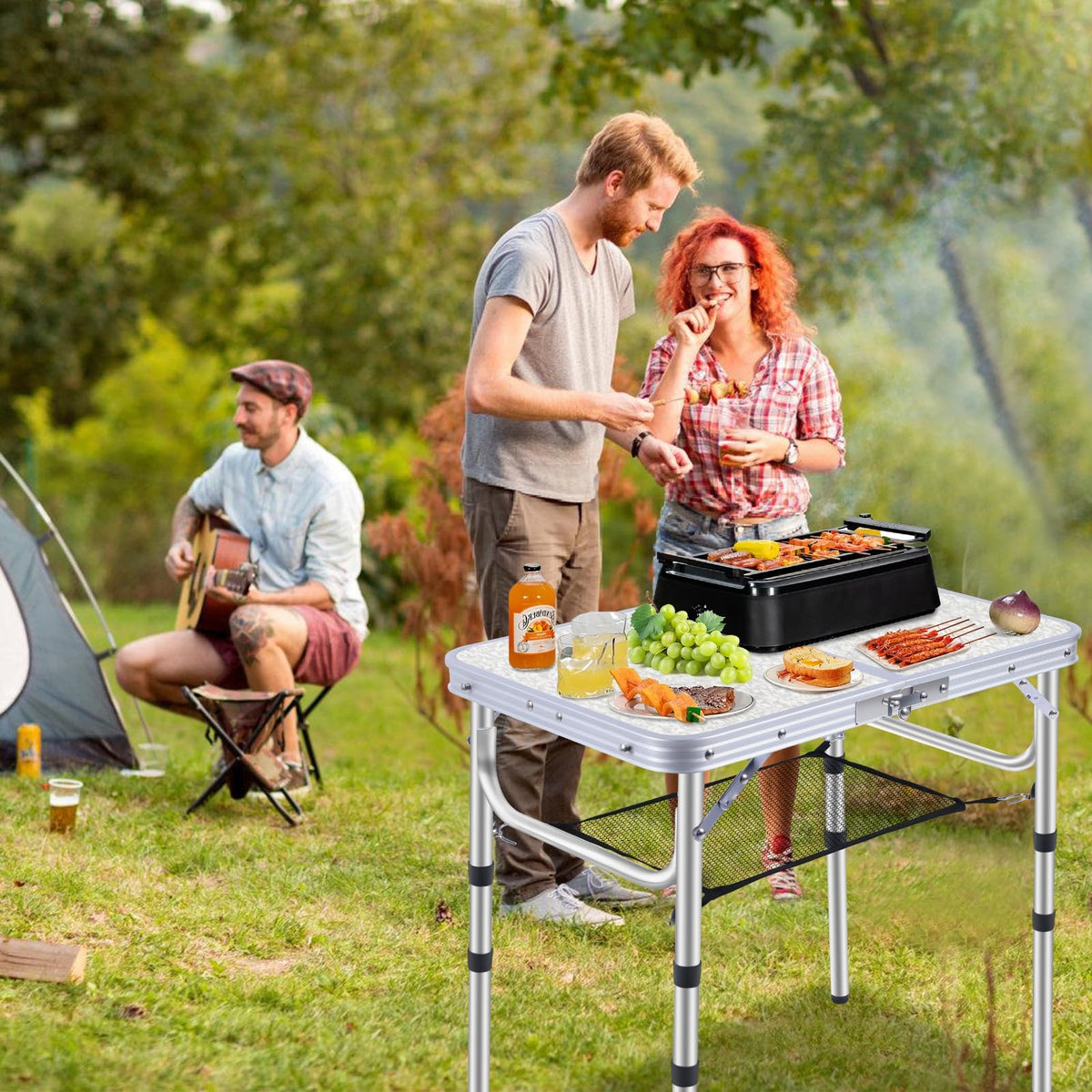 Small Portable Folding Camping Table, 3 Adjustable Height Lightweight Aluminum N42952