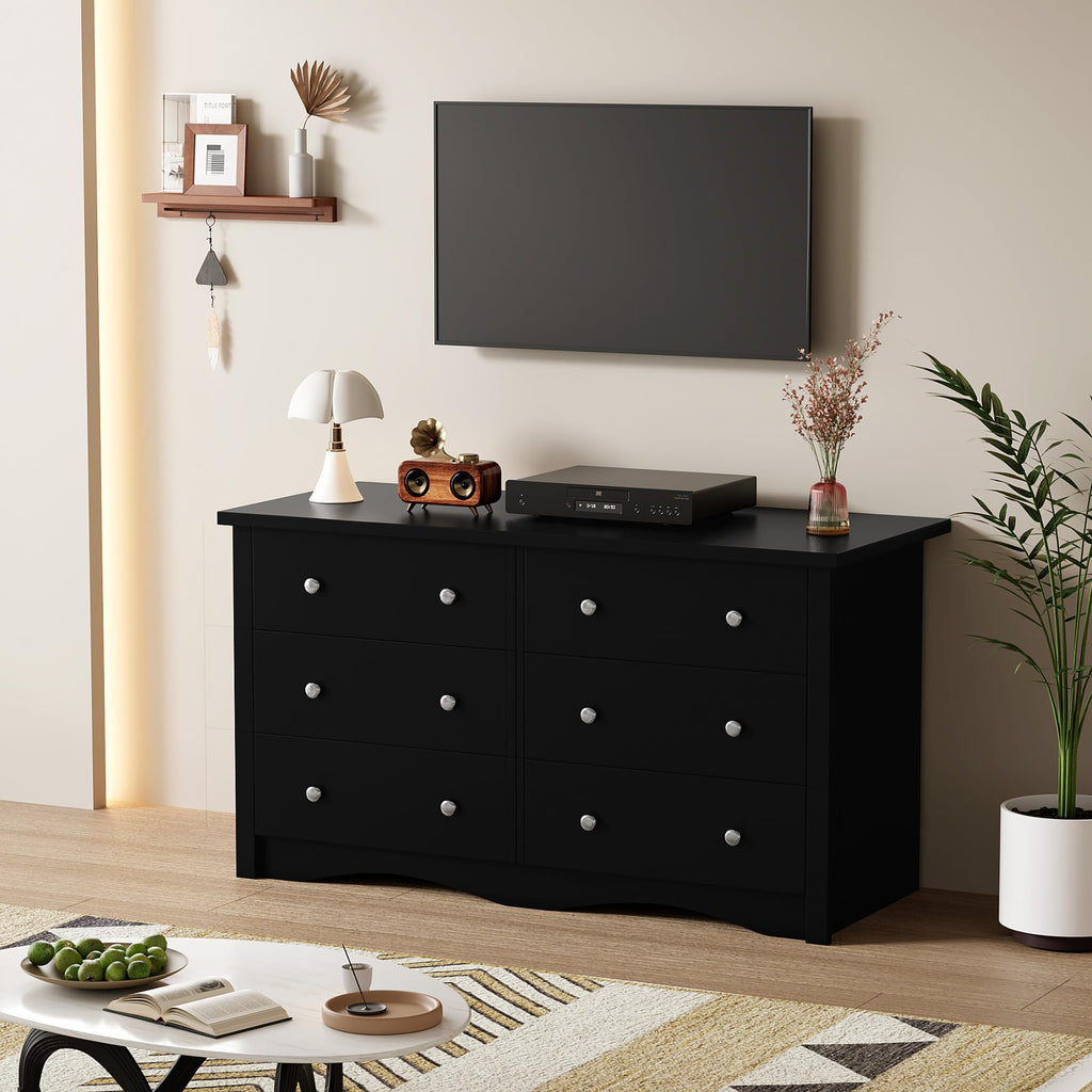 Black 6 Drawer Wood Dresser O6229