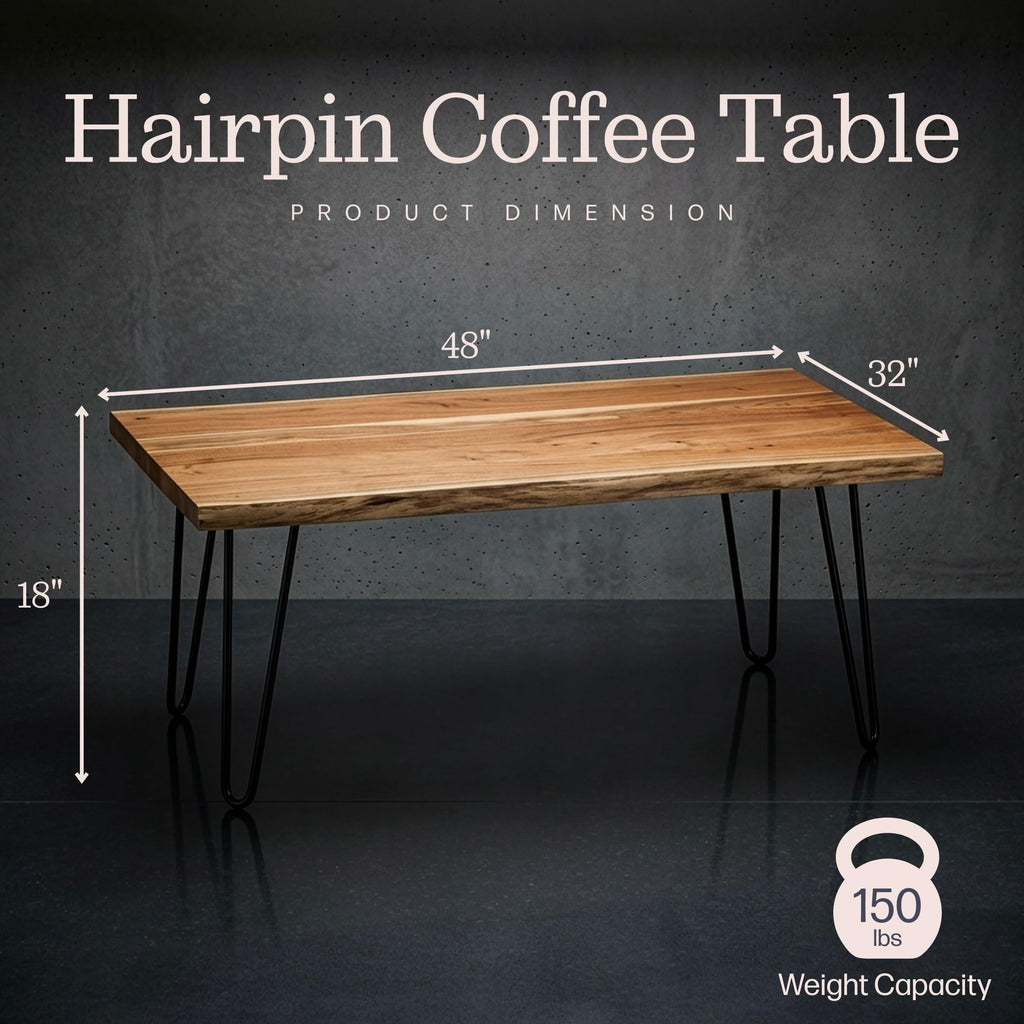 Solid Wood Coffee Table with Hairpin Metal Legs, 48 Inch V476817