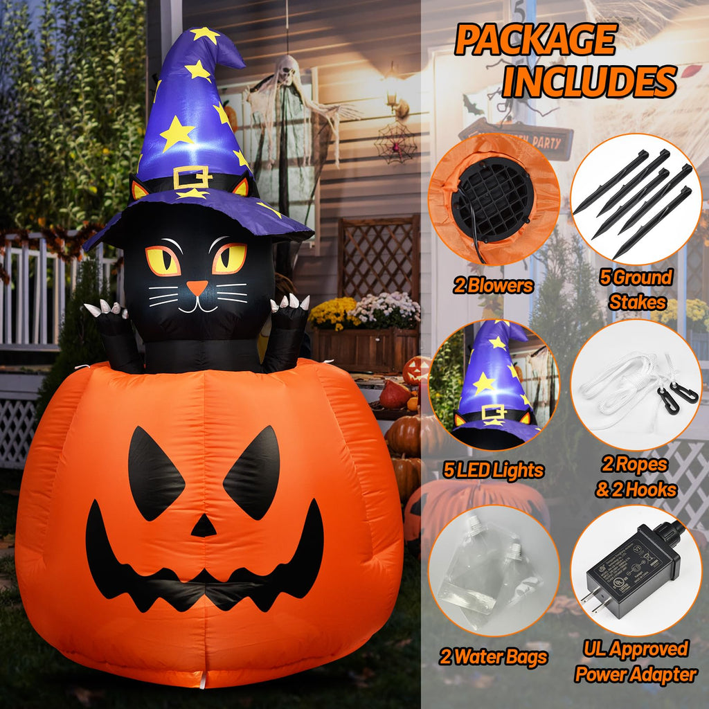 Halloween Inflatable Animated Witch Cat in Pumpkin N96136