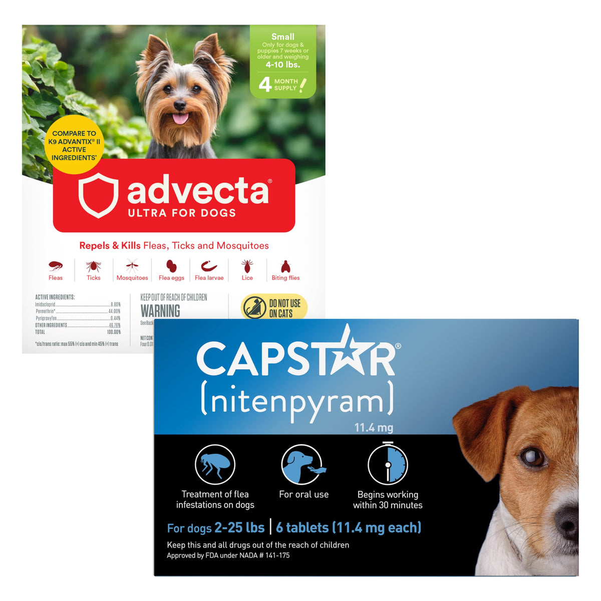 Flea and Tick Prevention for Small Dogs 4-10 lbs (4 Doses) + Flea Treatment for Dogs 2-25 lbs (6 Doses) Bundle S90230