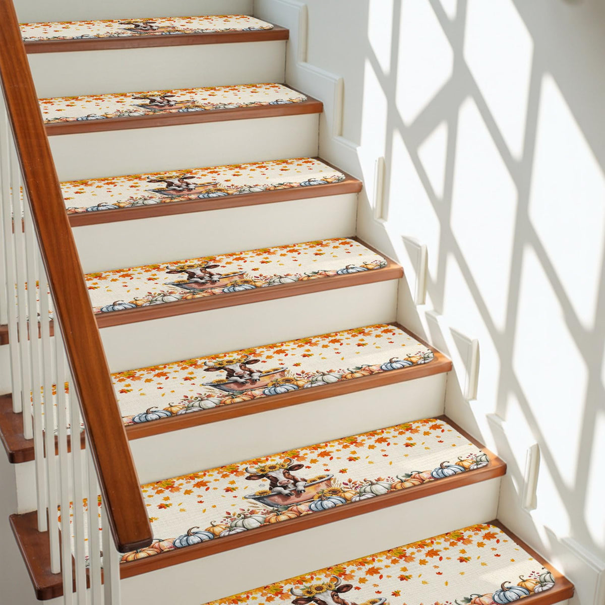 Fall Pumpkin Maple Leaves Non Slip Carpet Stair Treads 4 Pack 8"x30" M4071