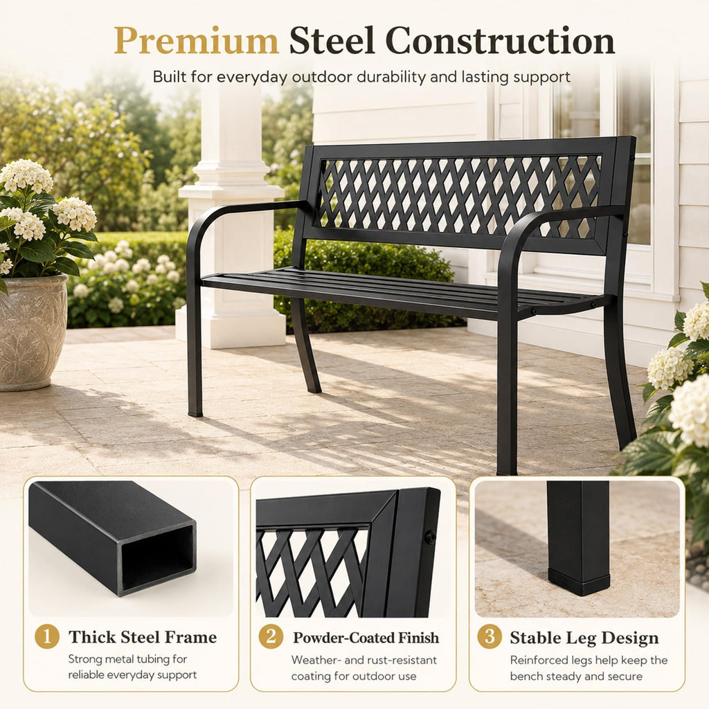 47" Black Outdoor Bench with Backrest X7730