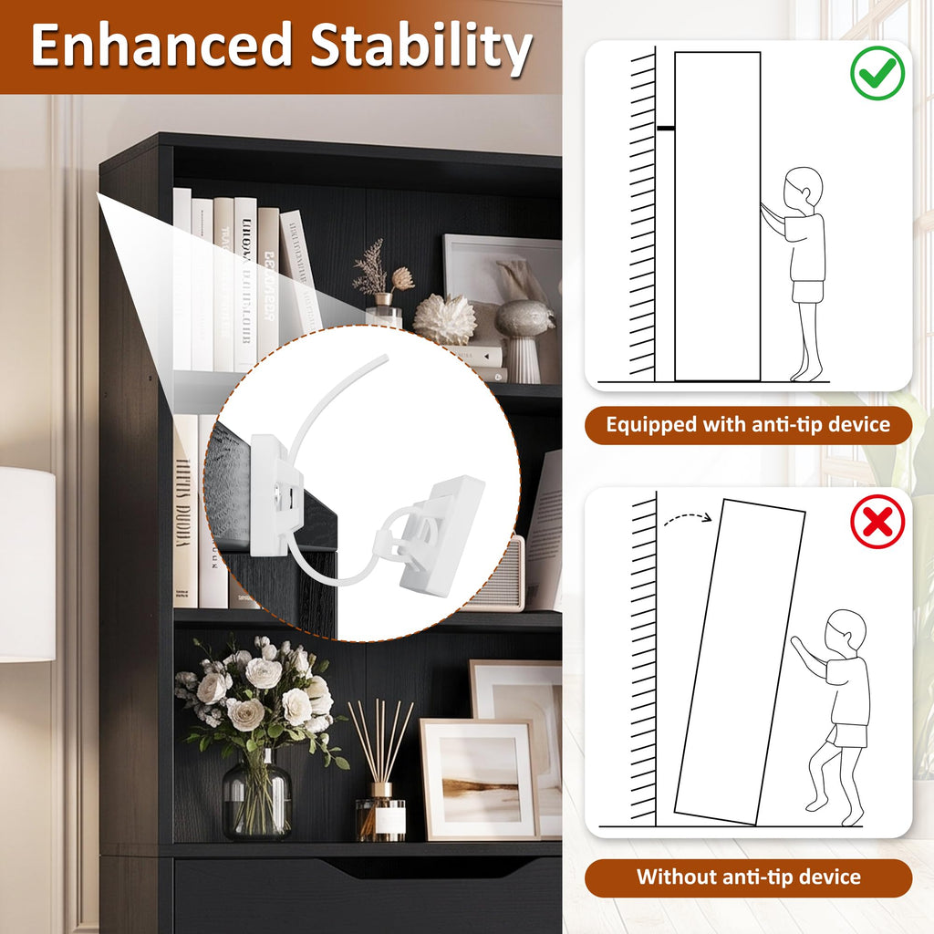 71” Tall Wood Bookshelf with 3 Drawers V9057
