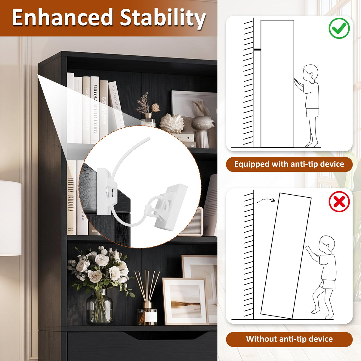 71” Tall Wood Bookshelf with 3 Drawers V9057