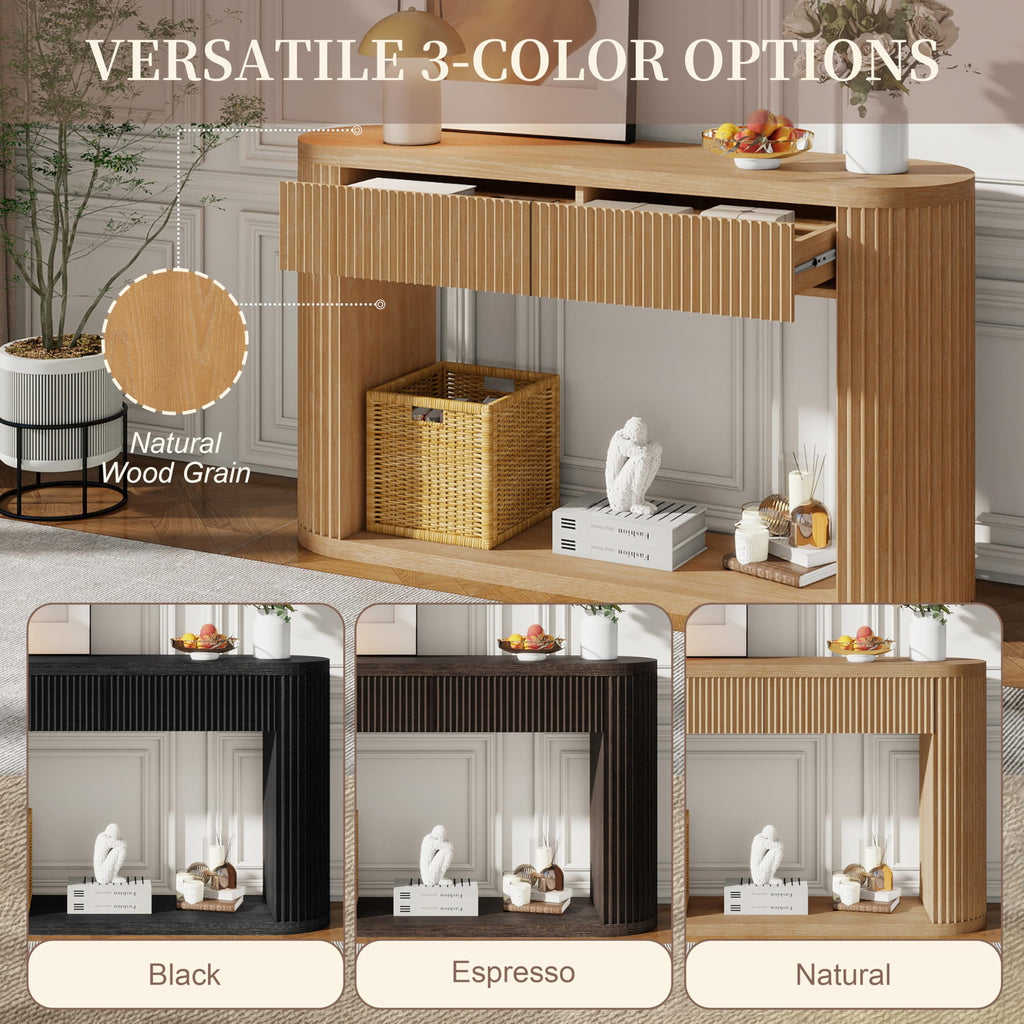 Fluted Console Table 2 Drawers Wood Natural Q251218