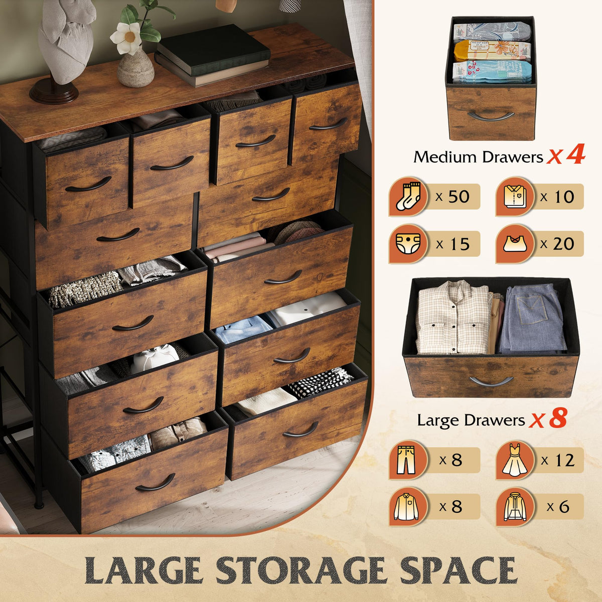 12 Drawer Fabric Dresser Storage Chest T2170