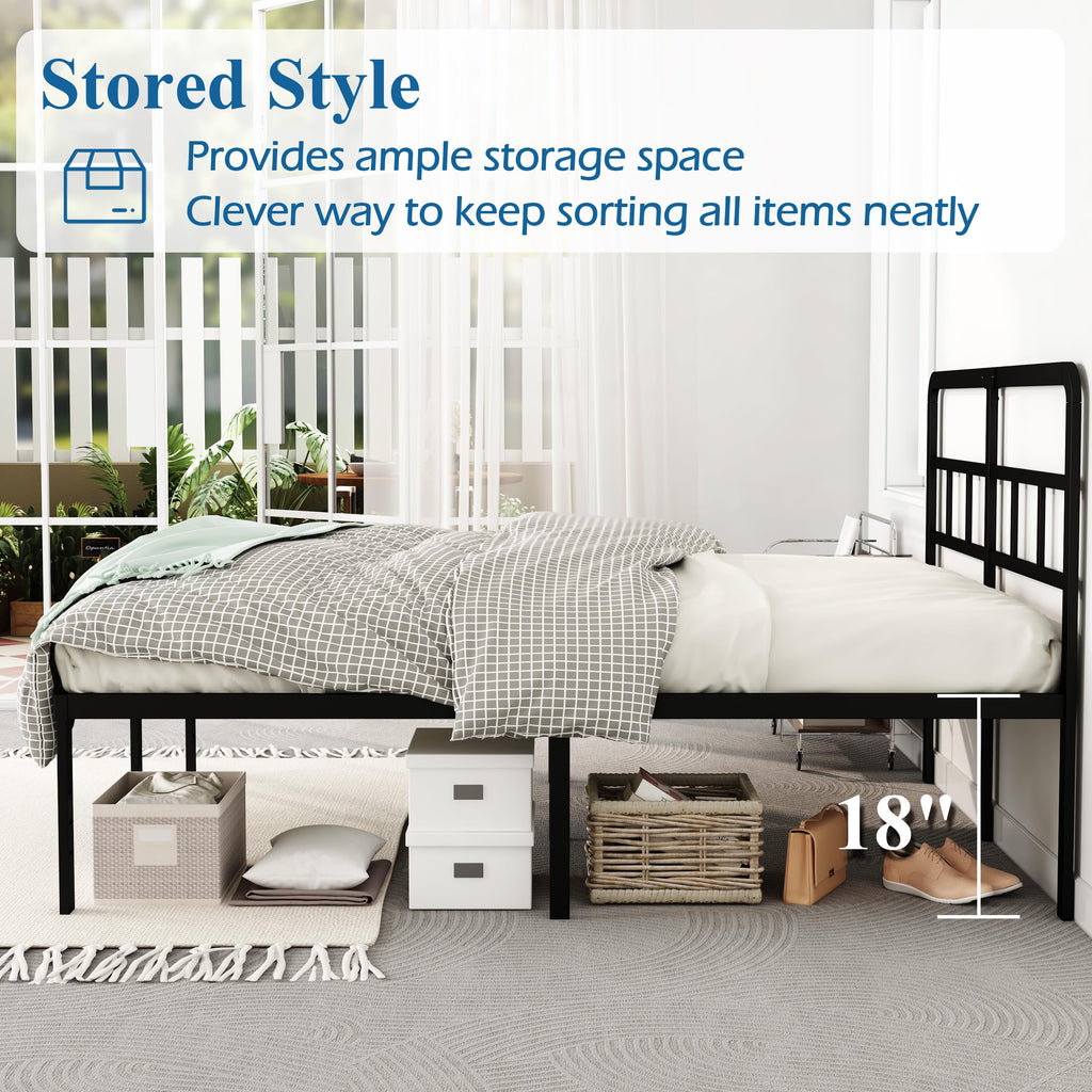 18 Inch Metal Queen Bed Frame with Headboard O3030