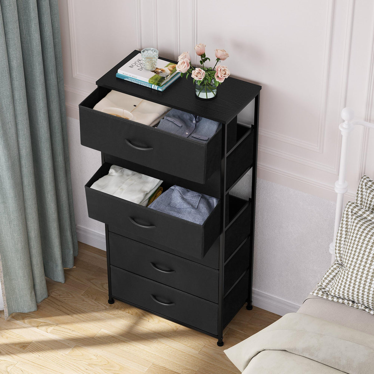 Black 6-Drawer Fabric Dresser N5858