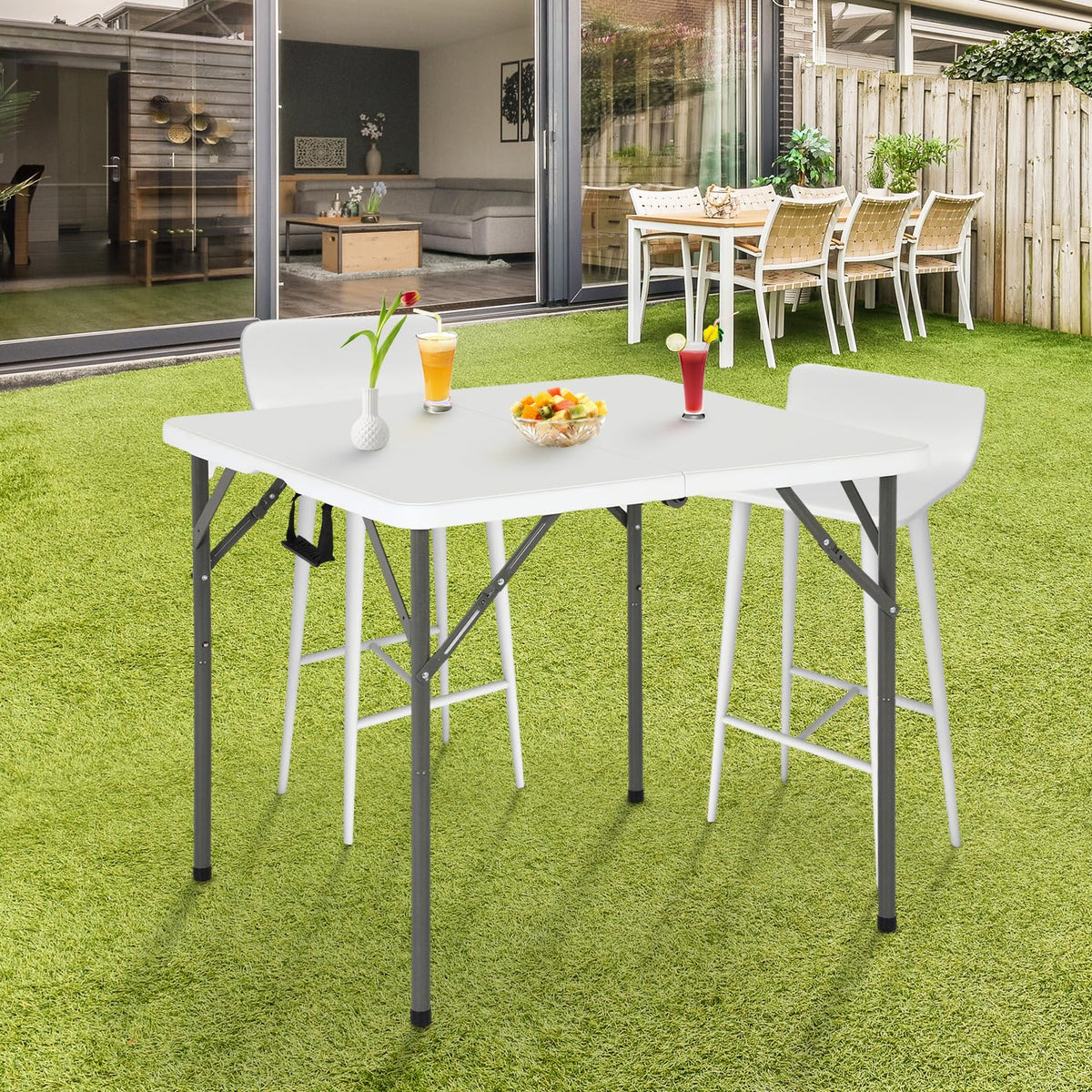 34" White Portable Plastic Folding Table O676257