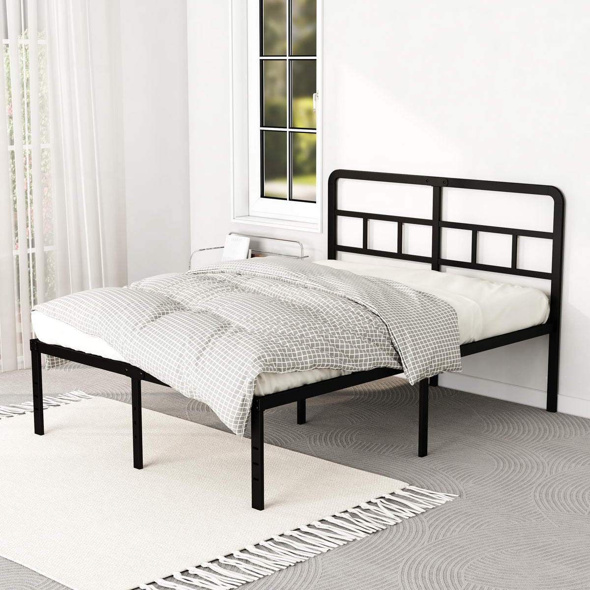 18 Inch Metal Queen Bed Frame with Headboard O3030