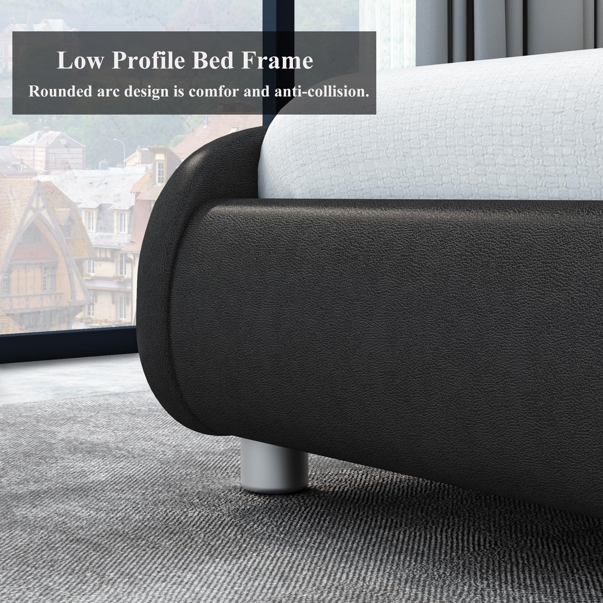 Black Upholstered Full LED Platform Bed Frame with Headboard O9245