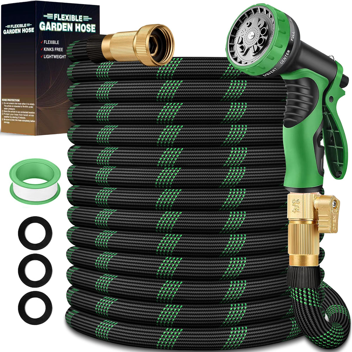100 ft Lightweight Flexible Garden Hose with 10-Function Nozzle H351189