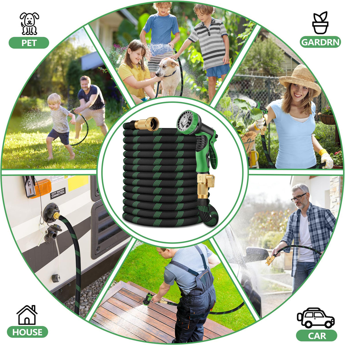 100 ft Lightweight Flexible Garden Hose with 10-Function Nozzle H351189