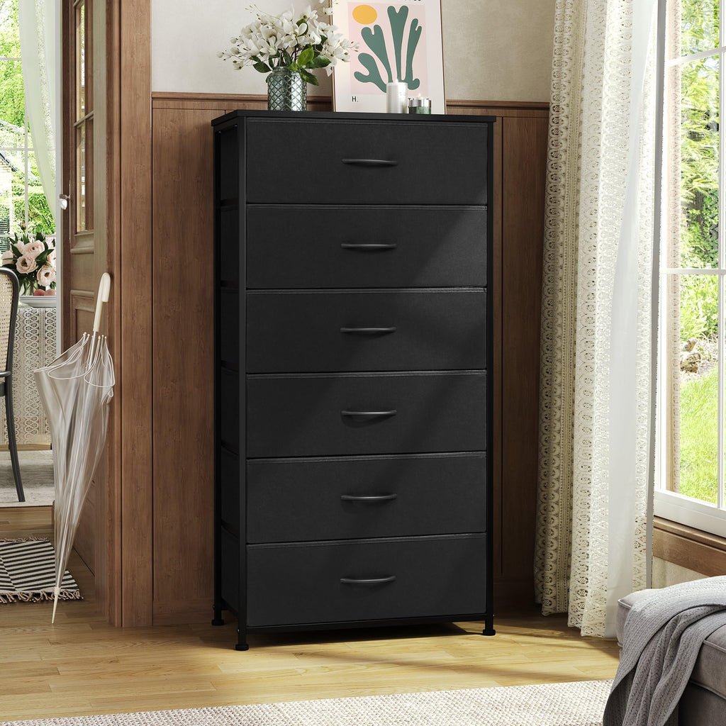 Black 6-Drawer Fabric Dresser N5858