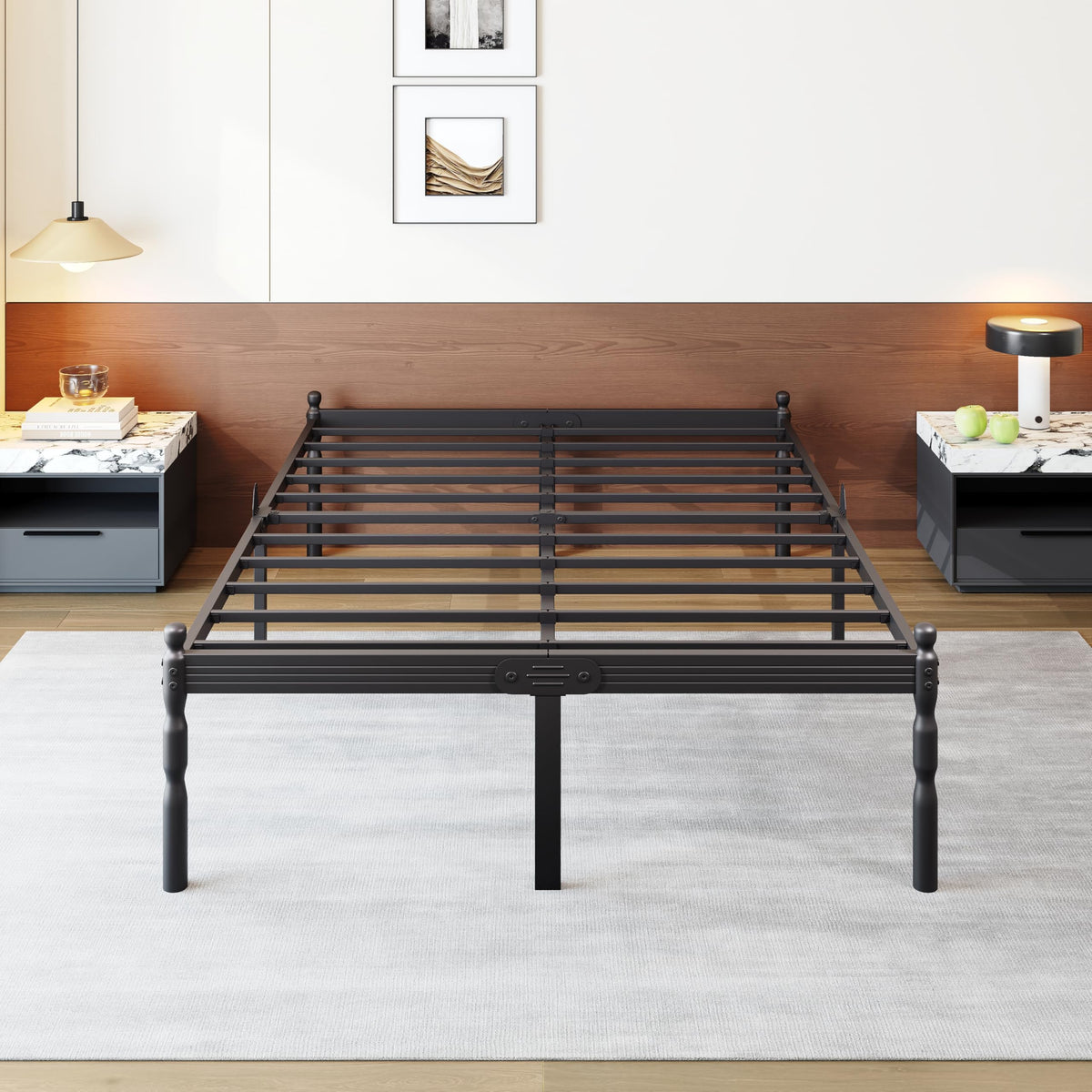 Queen Size Black Metal Bed Frame with Storage K7454