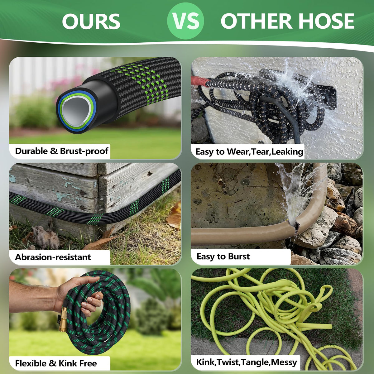 100 ft Lightweight Flexible Garden Hose with 10-Function Nozzle H351189