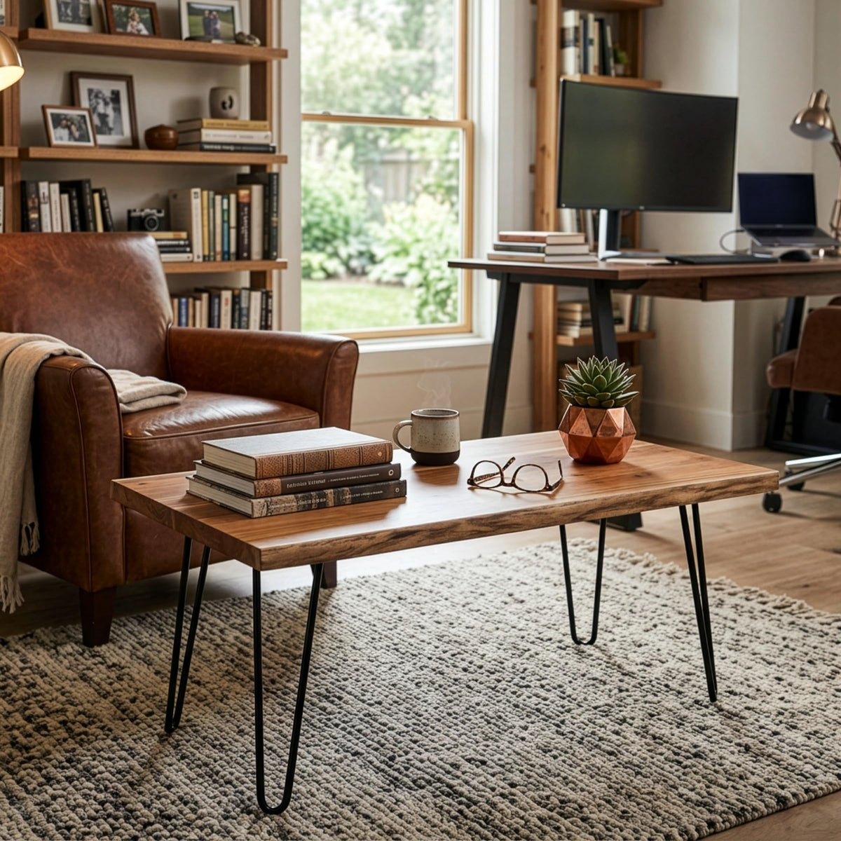 Solid Wood Coffee Table with Hairpin Metal Legs, 48 Inch V476817